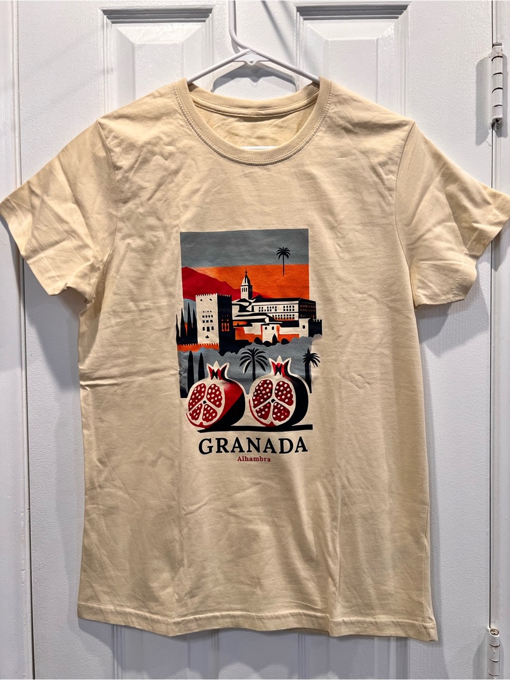 Alhambra Granada Spain Lemon Tee Friking Shirt Pomegranates Men Small Cream